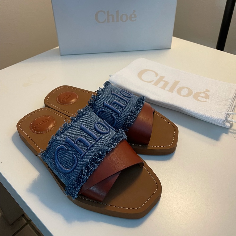 Chloe Woody Flat Denim Sandal